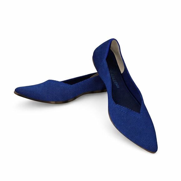 Rothy's Shoes - Rothy's RETIRED The Point Deep Ocean Blue Tortoise Shell Bottom Flats, 7.5